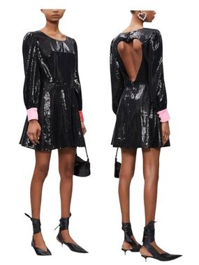 NWT Olivia Rubin Bea Heart Cut Out Sequin Mini Dress in Black Size 0